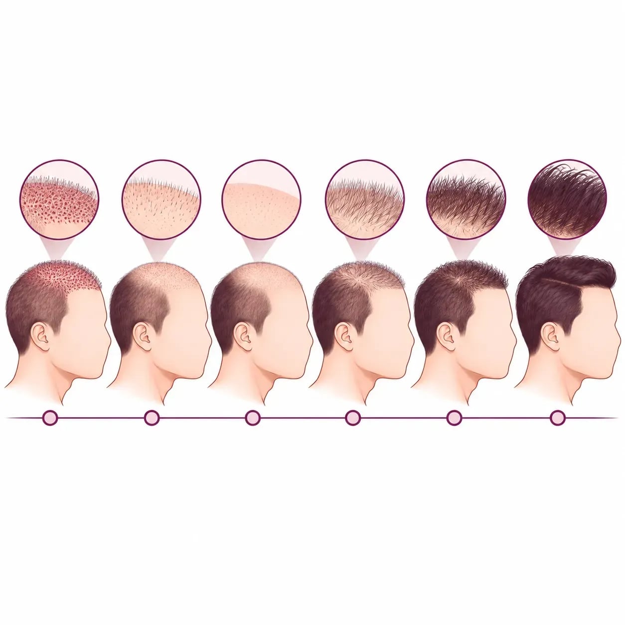 Chronologie de la repousse après une greffe de cheveux, de la chute des greffons au résultat final