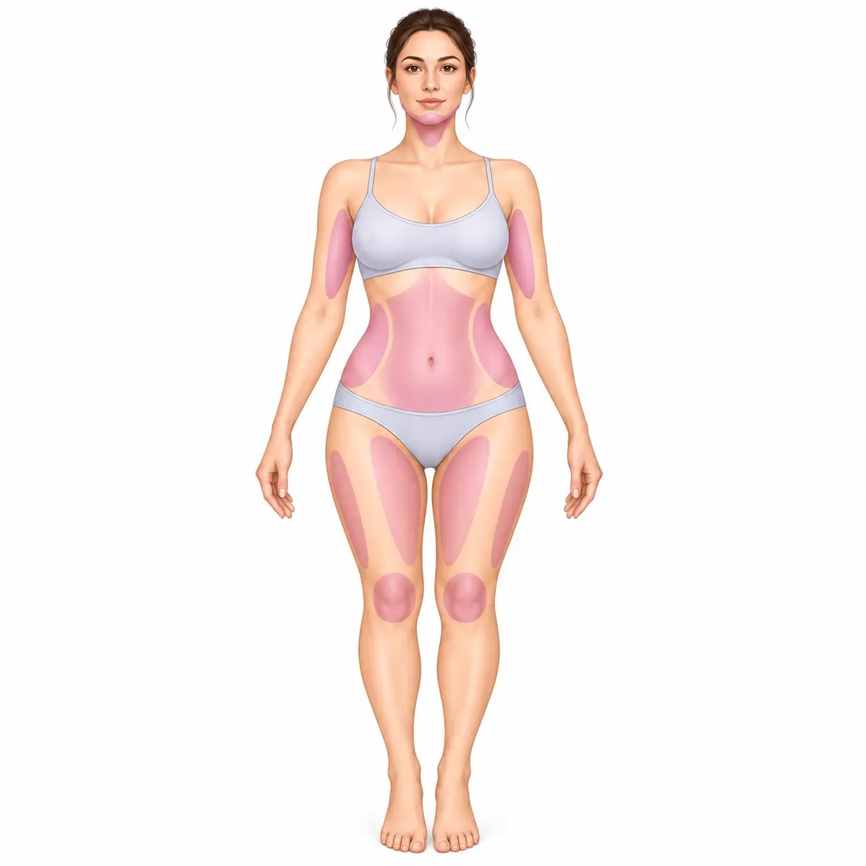 Zones traitées par J-Plasma : bras, ventre, flancs, cuisses, cou et sous-menton