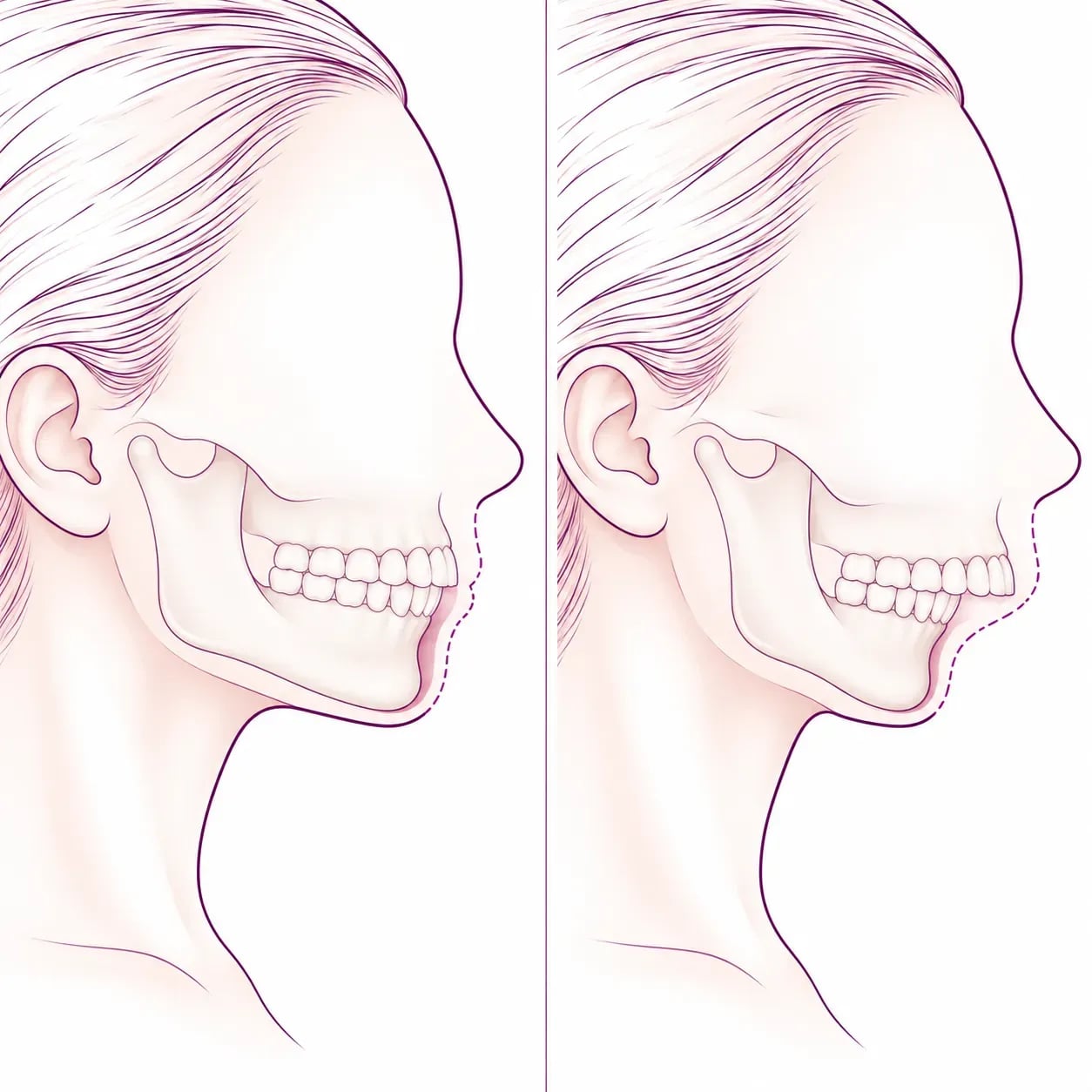 Différence entre un menton fuyant et une mâchoire inférieure trop courte, avec décalage des dents