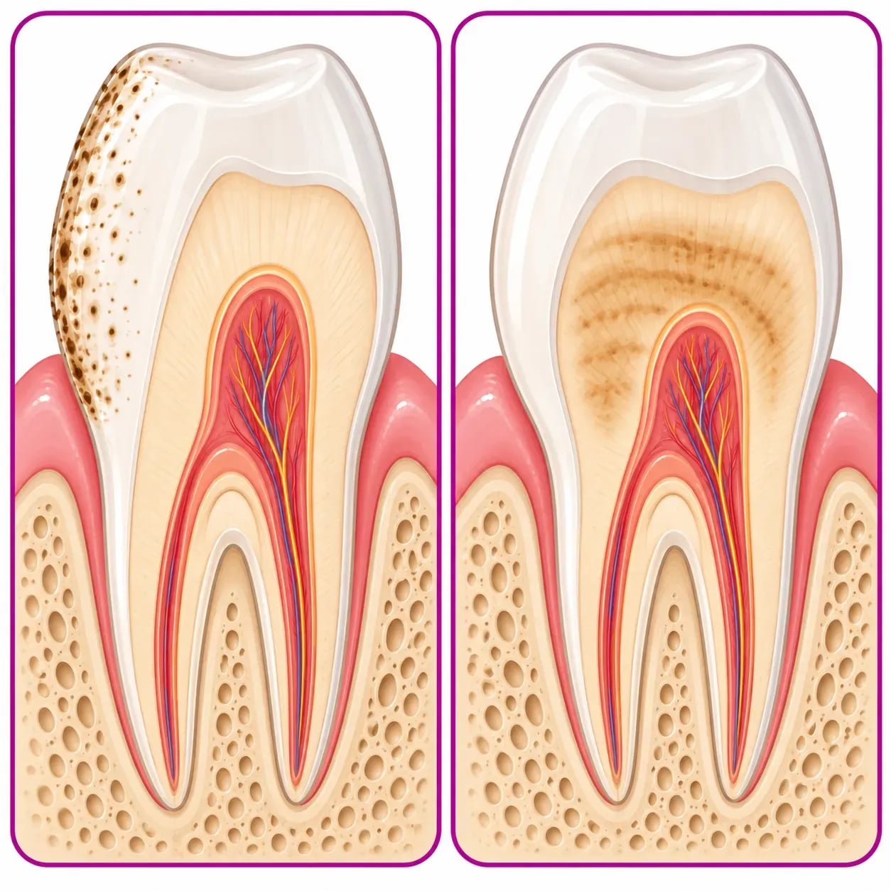 Différence entre une coloration de surface et une coloration profonde de la dent