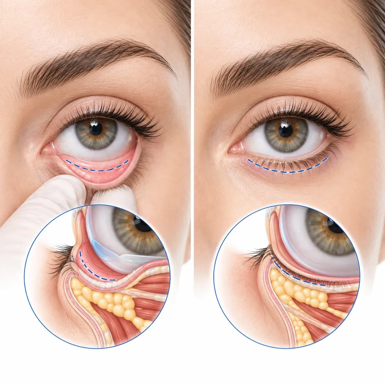 Comparaison des voies transconjonctivale et sous-ciliaire en blépharoplastie inférieure