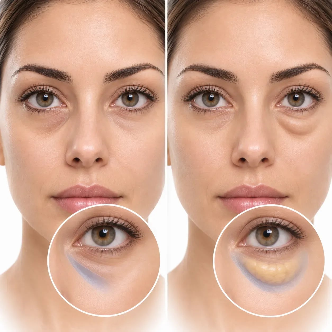 Différence entre cernes creux et poches sous les yeux avant un lipofilling