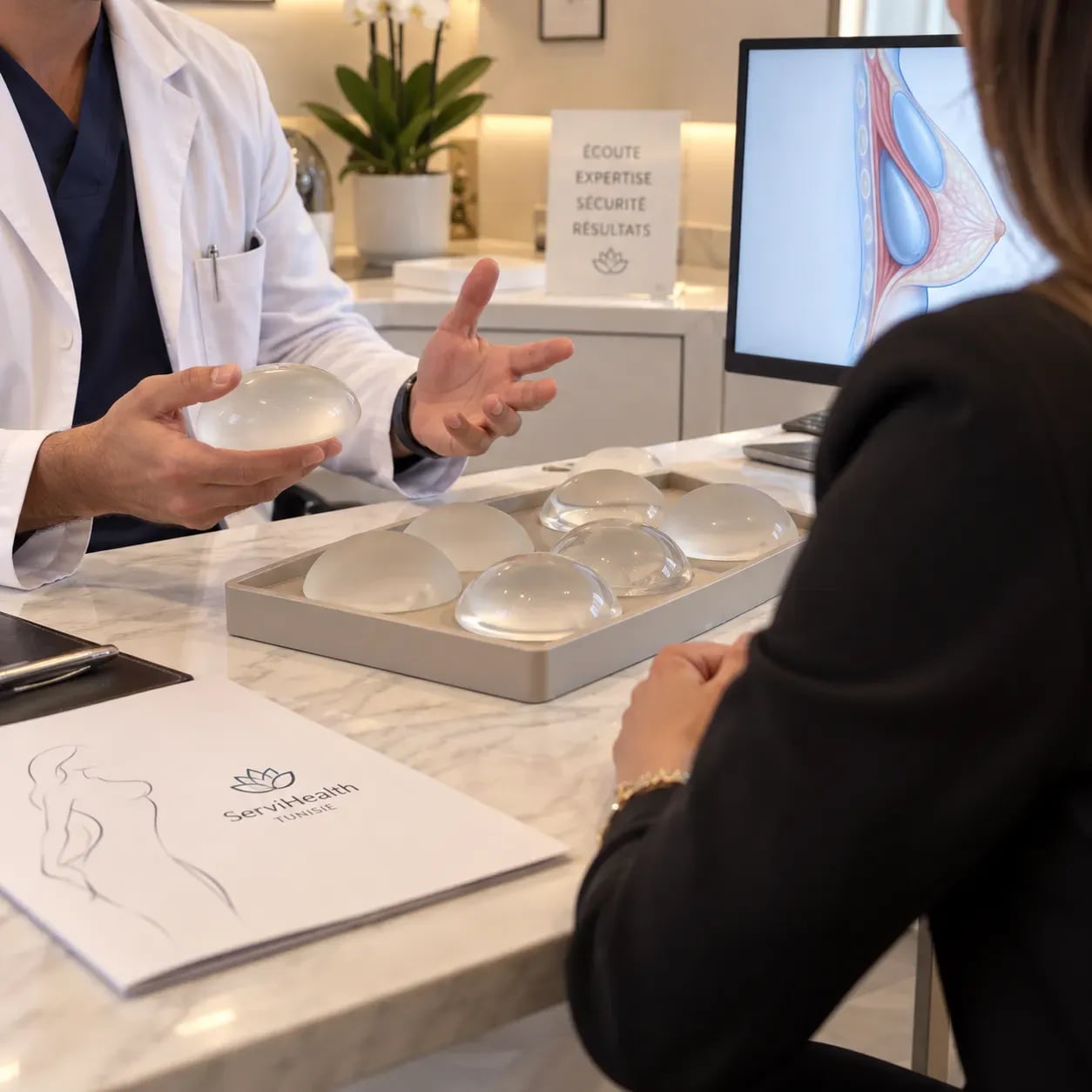 Consultation avec un chirurgien esthétique avant une augmentation mammaire en Tunisie