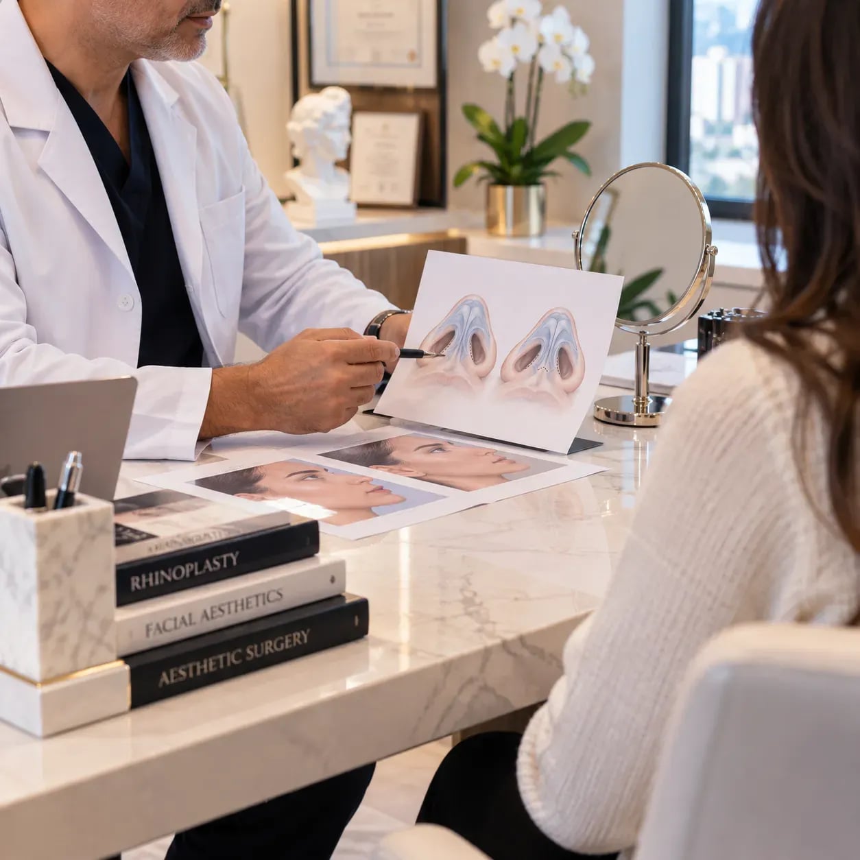 Consultation avec un chirurgien esthétique avant une rhinoplastie en Tunisie