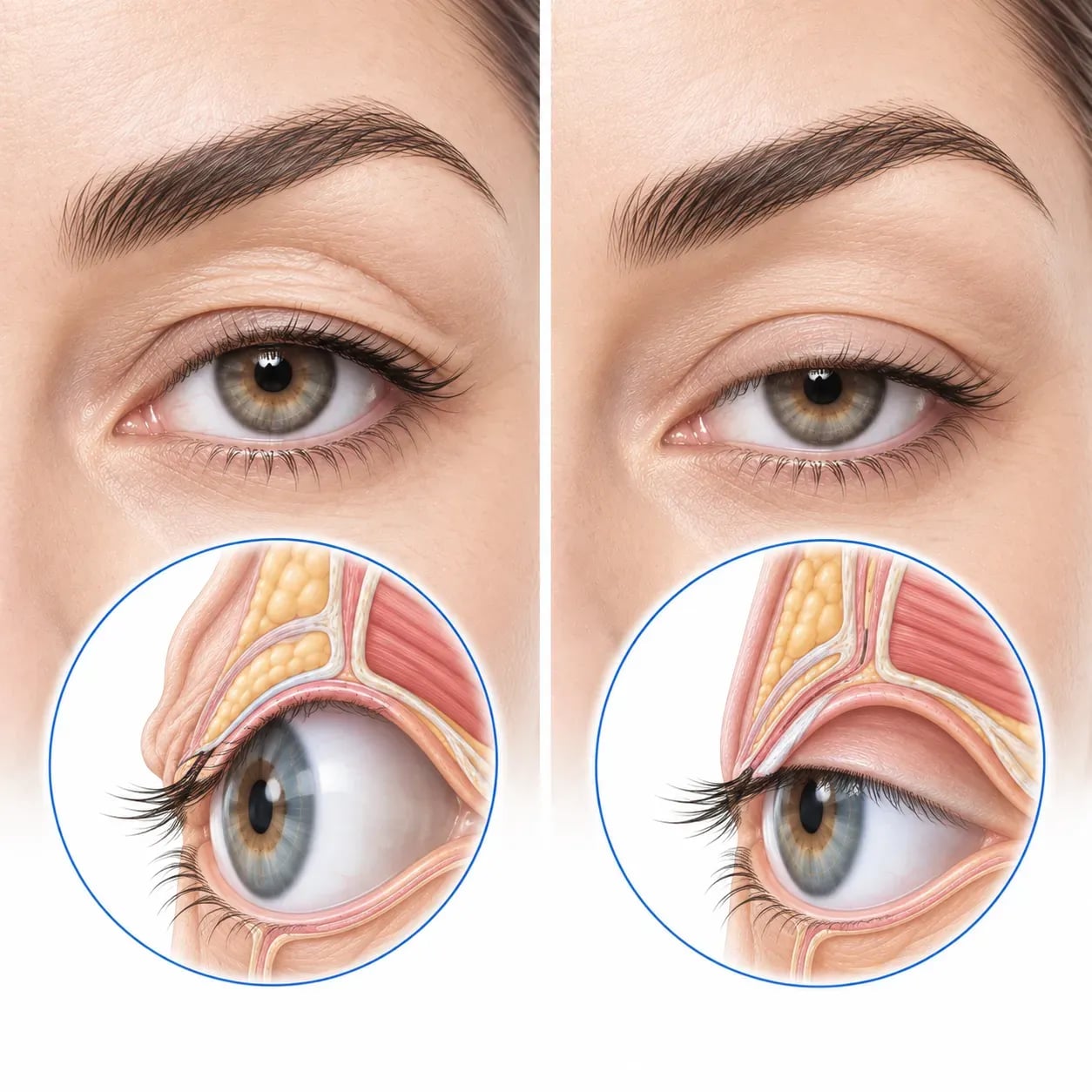 Différence entre un ptosis et un excès de peau de la paupière supérieure