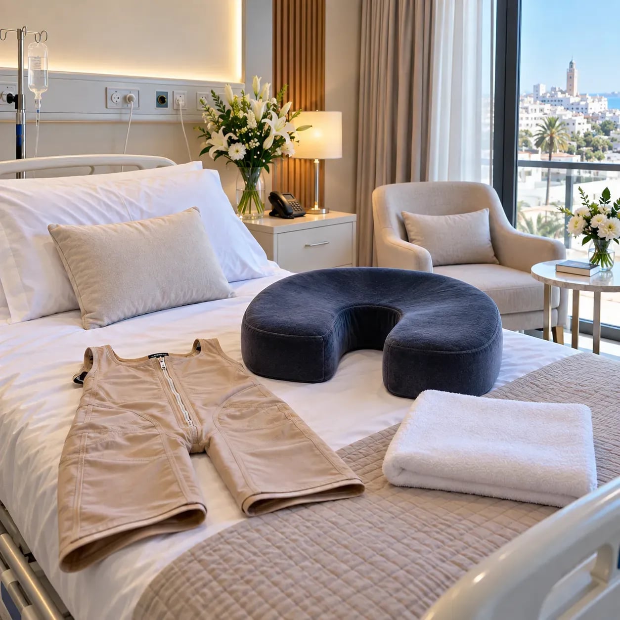 Coussin BBL et gaine de compression utilisés pendant la récupération