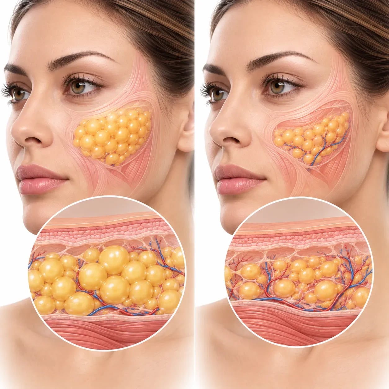 Stabilisation et résorption partielle de la graisse après un lipofilling du visage