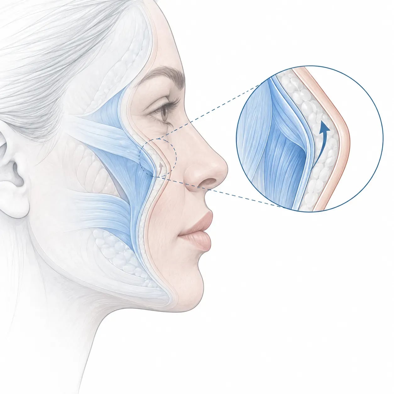 Schéma de la technique SMAS utilisée en lifting du visage