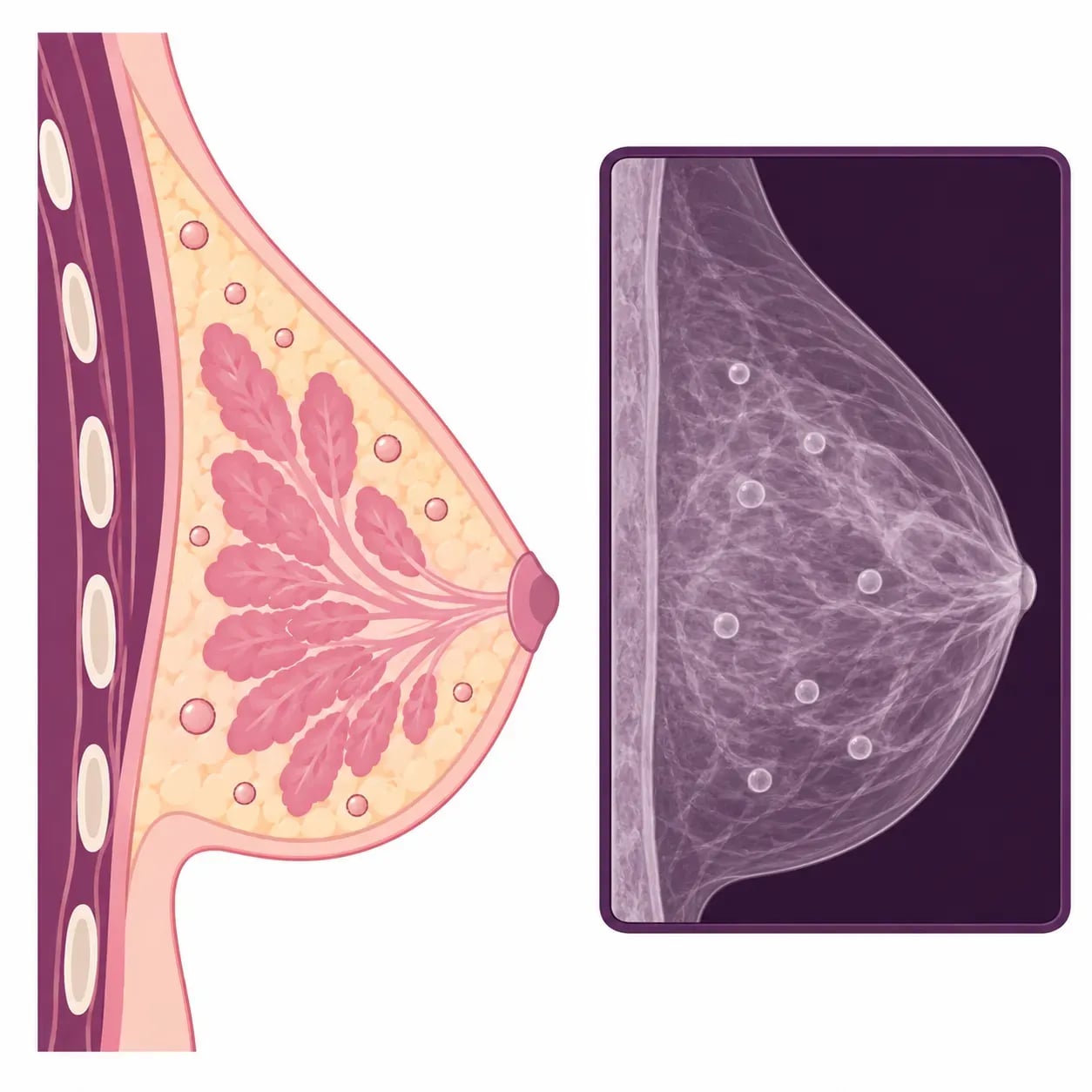 Calcifications bénignes pouvant apparaître après un lipofilling mammaire et visibles à la mammographie