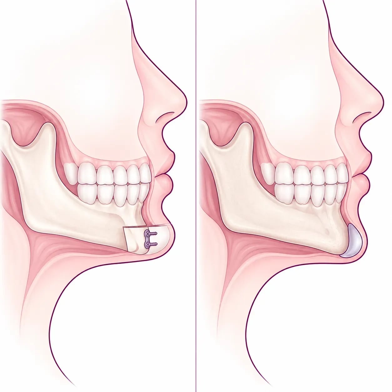 Génioplastie par déplacement osseux et pose d'un implant de menton : deux techniques pour avancer le menton