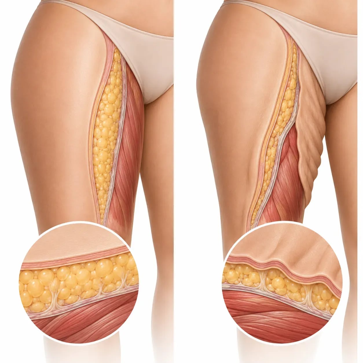 Différence entre liposuccion et lifting des cuisses