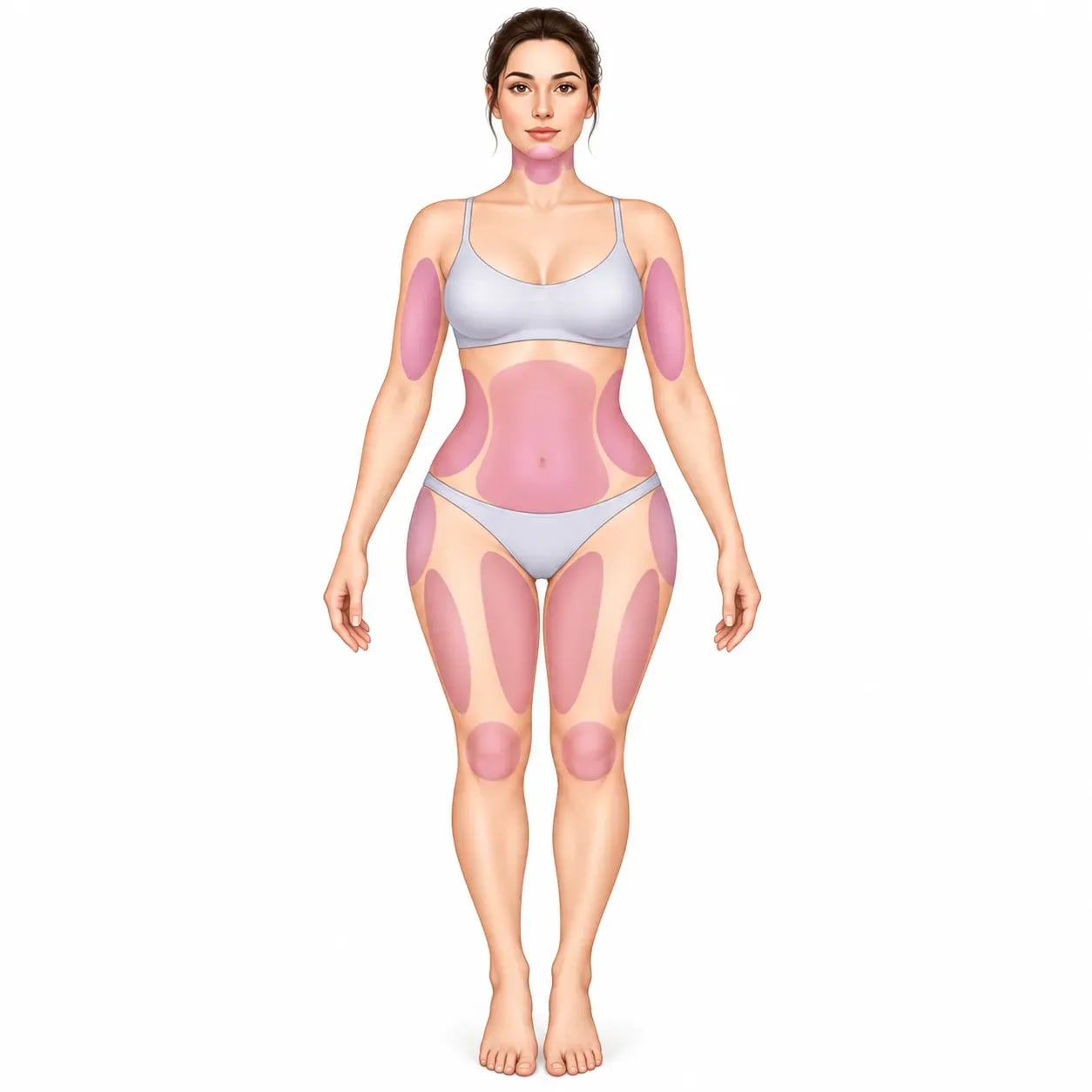 Zones du corps traitables par liposuccion MicroAire : ventre, flancs, hanches, cuisses, bras et sous-menton