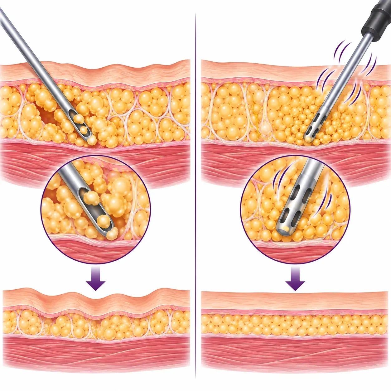 Différence entre une canule manuelle et une canule assistée par vibration lors d'une liposuccion