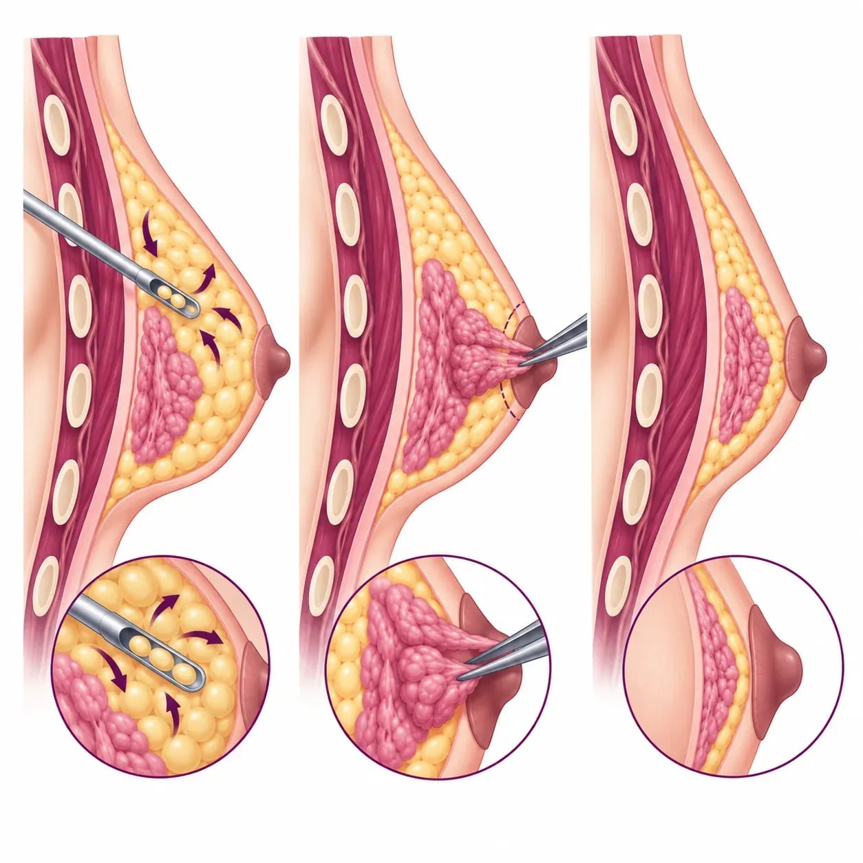 Les trois approches de la chirurgie de la gynécomastie : liposuccion, excision ou combinaison